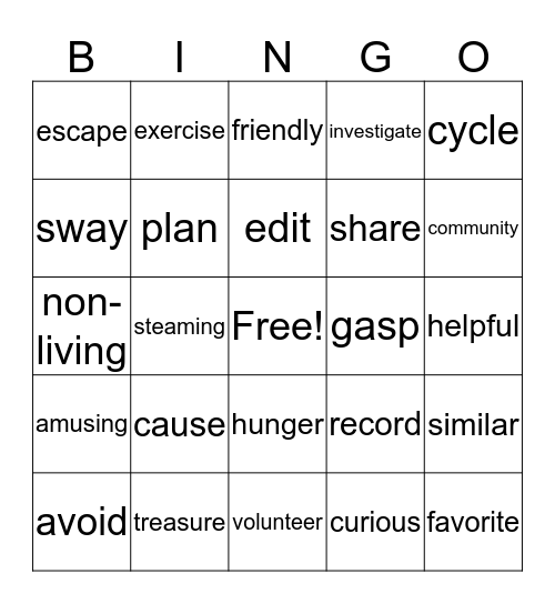RR#10 bingo for 2nd grade Bingo Card