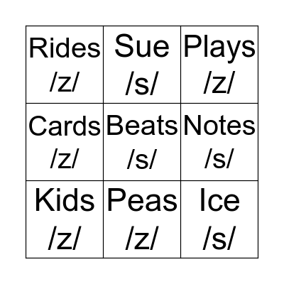 S and Z Bingo! Bingo Card