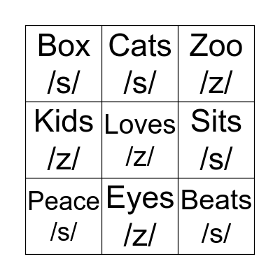 S and Z Bingo! Bingo Card