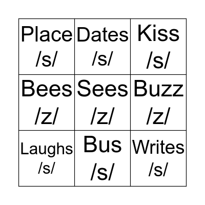 S and Z Bingo! Bingo Card