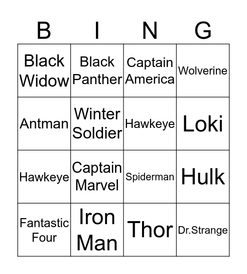 Marvel Trivia Bingo Card