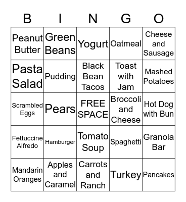 FORTNITE VBUCKS HEALTHY FOOD BINGO Card