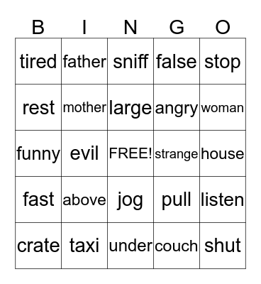 Synonyms Bingo Card