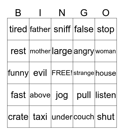 Synonyms Bingo Card
