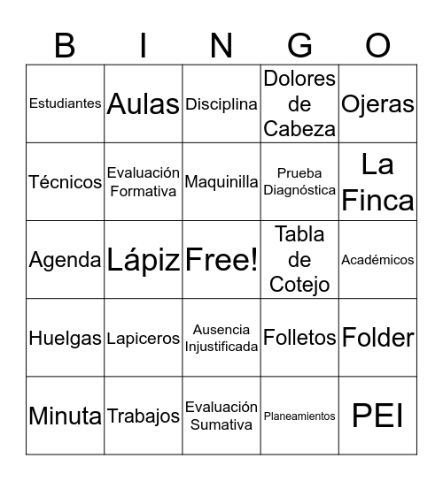 SUPER PROFES CTP FORTUNA Bingo Card