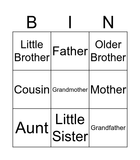 Family Bingo Card