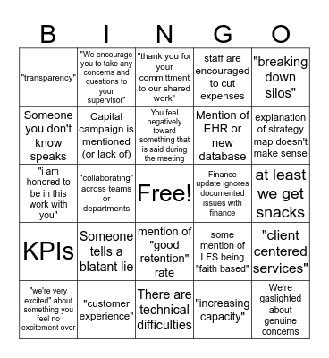 LFS All Hands - October 24, 2019 Bingo Card