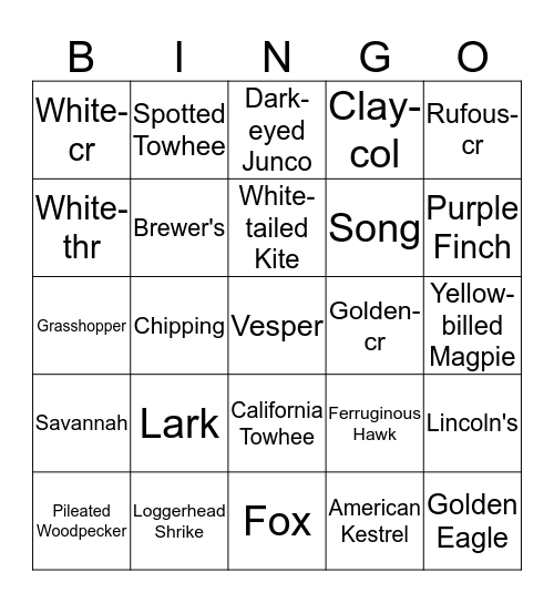 Sparrow Bingo Card