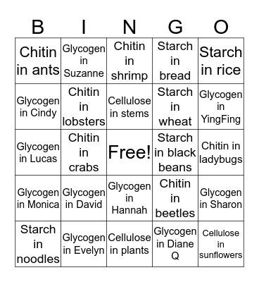 Polysaccharides! Bingo Card