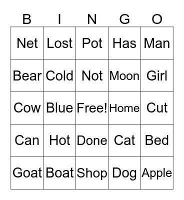 Vocabulary Bingo Card