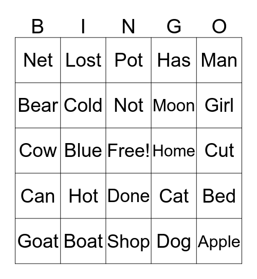 Vocabulary Bingo Card