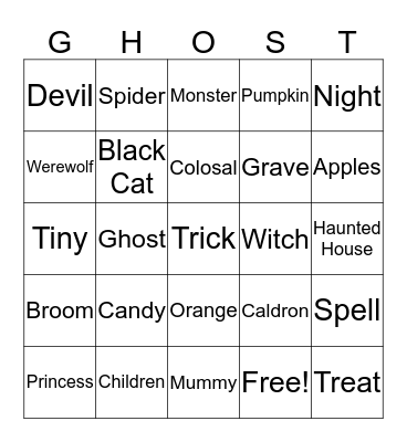 Halloween Ghost Bingo  Bingo Card