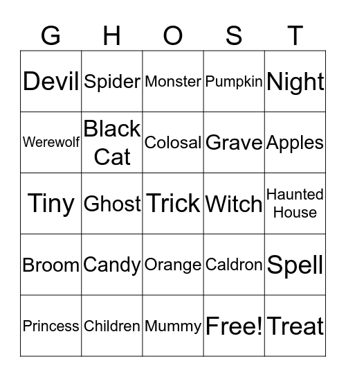 Halloween Ghost Bingo  Bingo Card