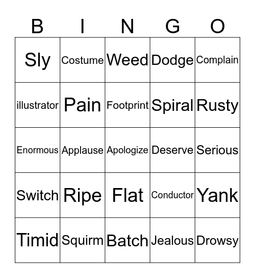 Vocab Bingo! Bingo Card