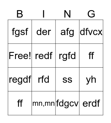 Vocabulary Bingo Card