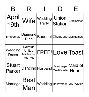 Bridal Bingo Card