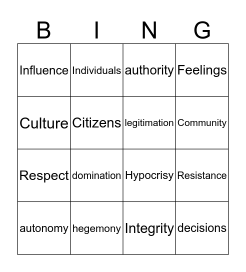 Power Vs. Moral Bingo Card