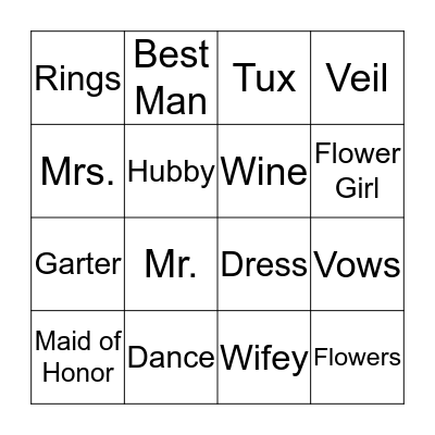 Our Wedding Bingo Card