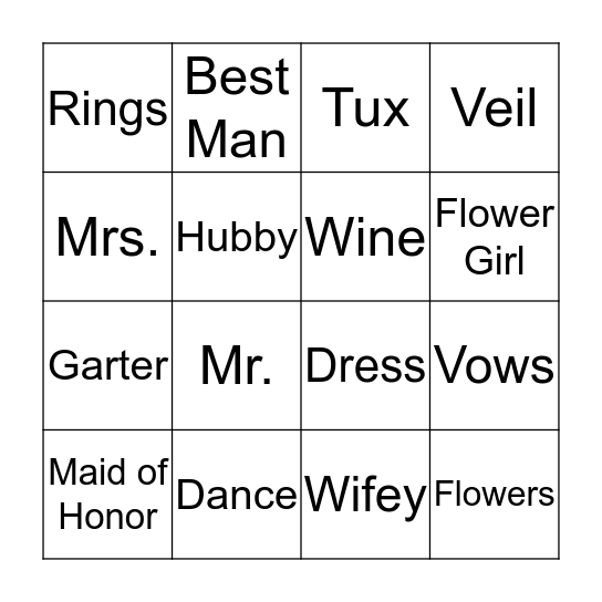 Our Wedding Bingo Card
