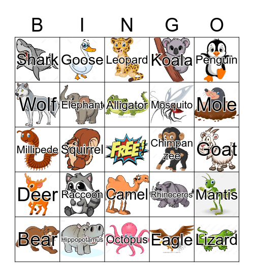 Animals (2) Bingo Card