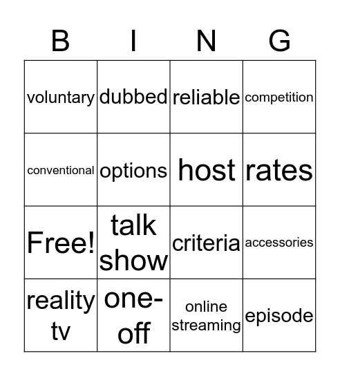 12 General Vocabulary Bingo Card