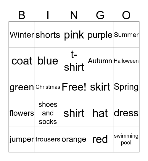 Carla and Nerea clothes and seasons bingo Card