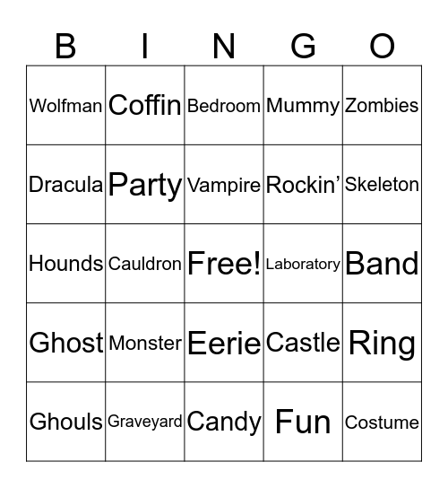 Monster Mash Bingo Card