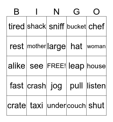 Synonyms Bingo Card