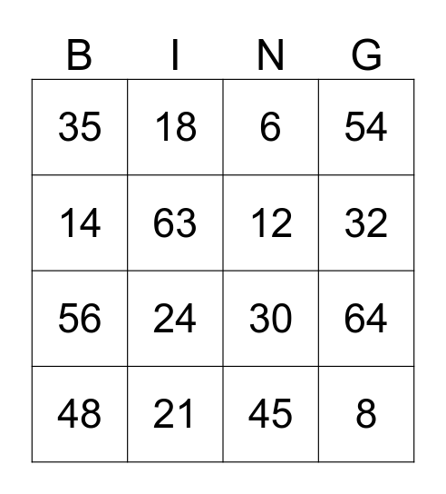 tafelbingo Card