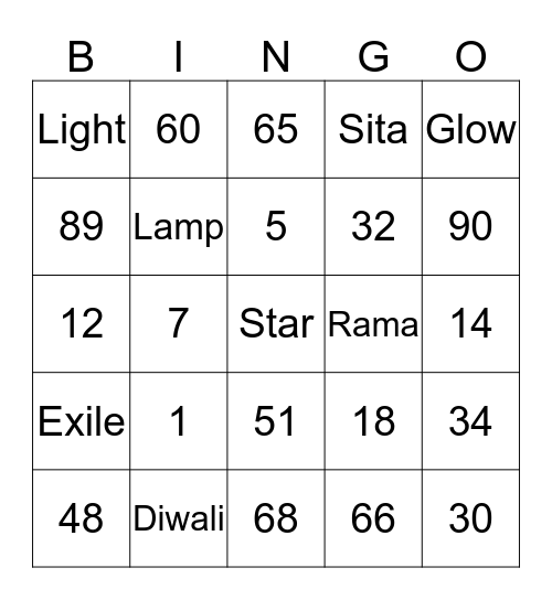 Diwali Bingo Card
