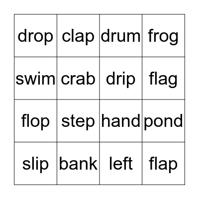 CVCC words Bingo Card