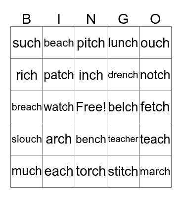 ch/tch Bingo Card