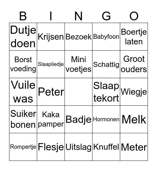 Baby Bingo Card