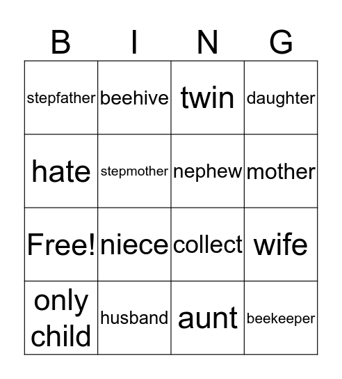 Family Bingo Card