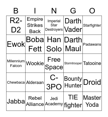 Star Wars Bingo Card