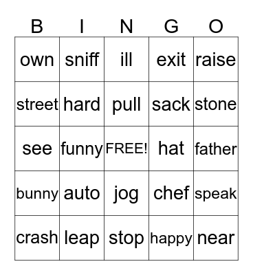 Synonyms Bingo Card