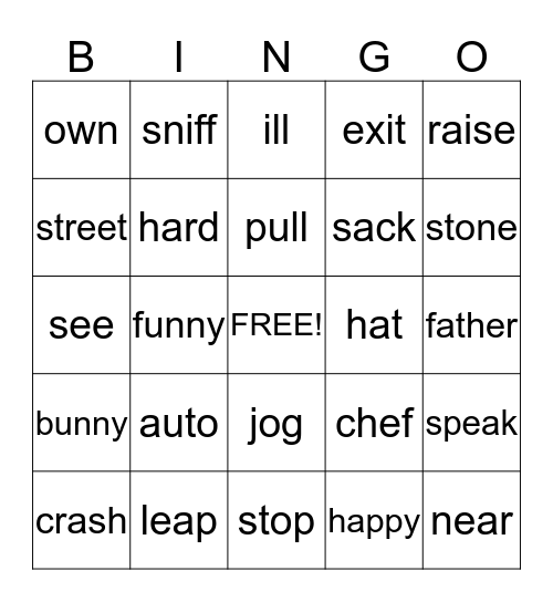 Synonyms Bingo Card