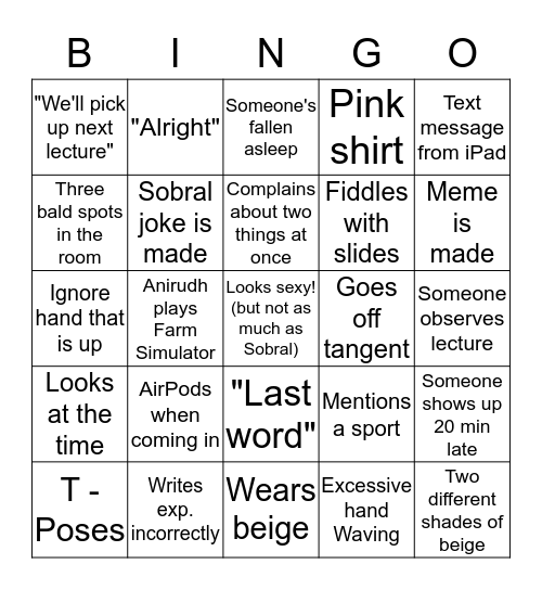 Bertram Bingo Card