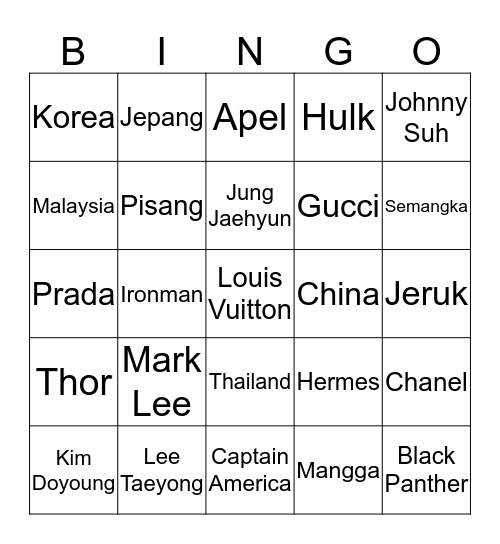 Punya ocie Bingo Card