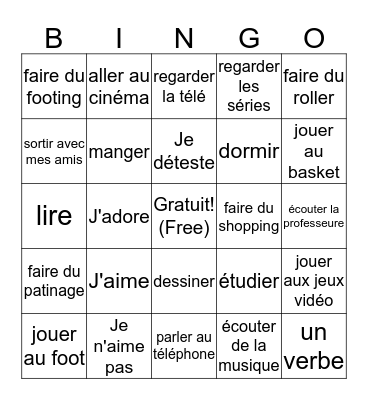 J'aime... Bingo Card