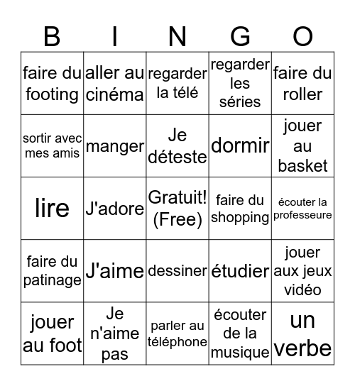 J'aime... Bingo Card