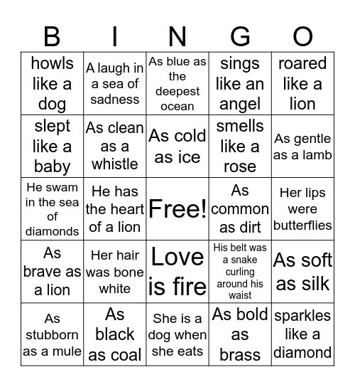 Similes and Metaphors Bingo Card