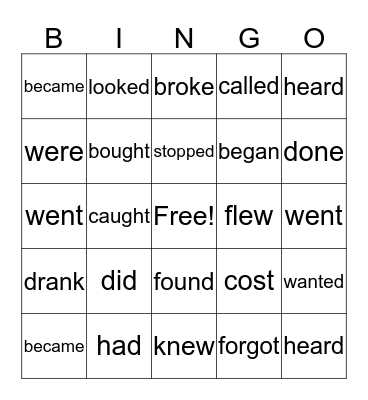 past simple irregular verbs Bingo Card