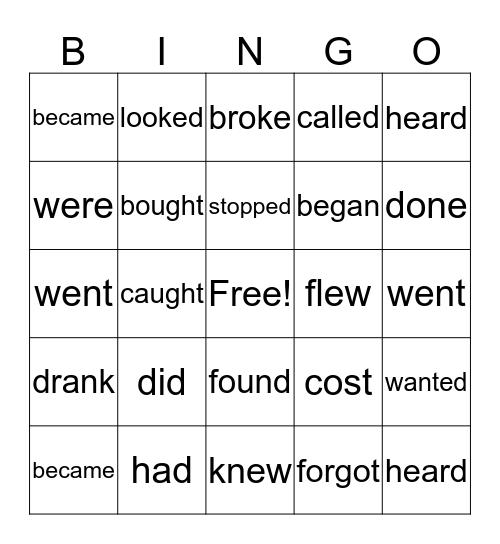 past simple irregular verbs Bingo Card