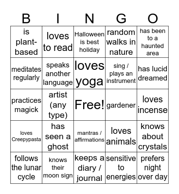 Mystical Bingo Card