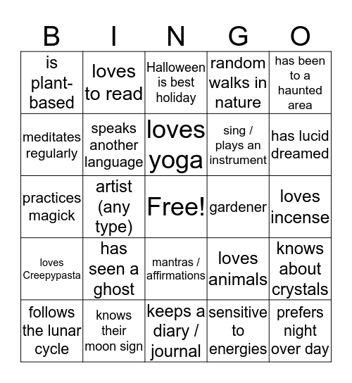 Mystical Bingo Card