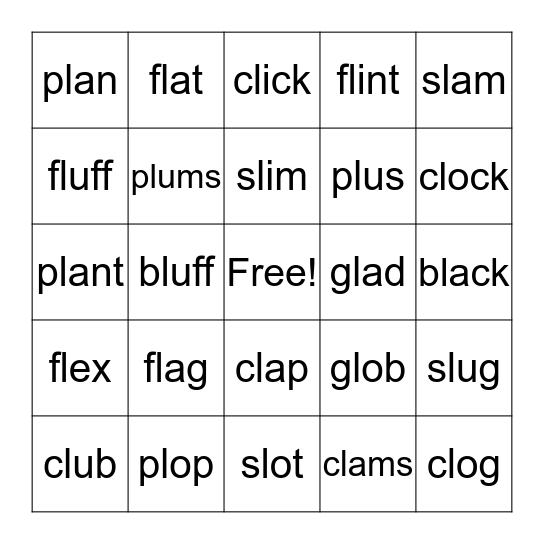 L Blends Bingo Card