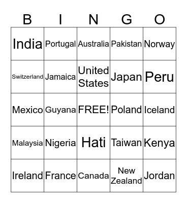 RACE Bingo Card