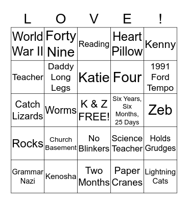 Celebrating Katie Bingo Card