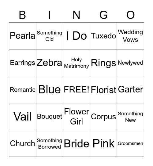 Pearla's Bridal Bingo! Bingo Card
